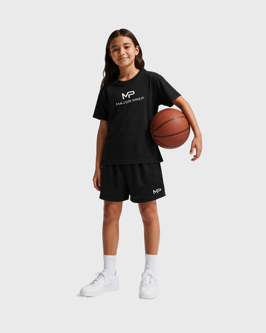 MP Shorts, studio model, soft gray background
