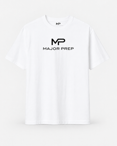 MP Compression Shirt white flat lay on professional white with soft light gray studio background