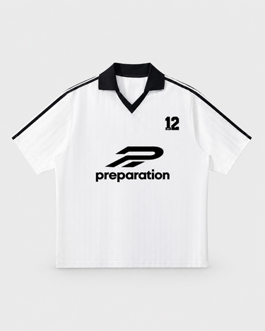 MAJOR Soccer Jersey in White with Black, front, studio product flat lay