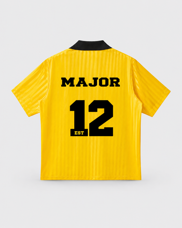 MAJOR Soccer Jersey in Yellow with Black, back, studio product flat lay