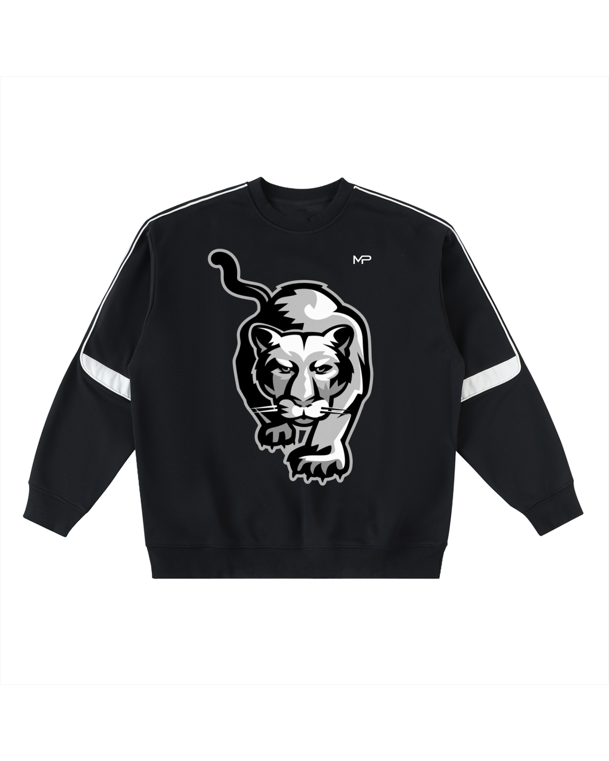 SBI Cougar Taped Crewneck in Black on a clean white studio background