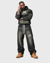 Greatness Hoodie product photo, soft gray background