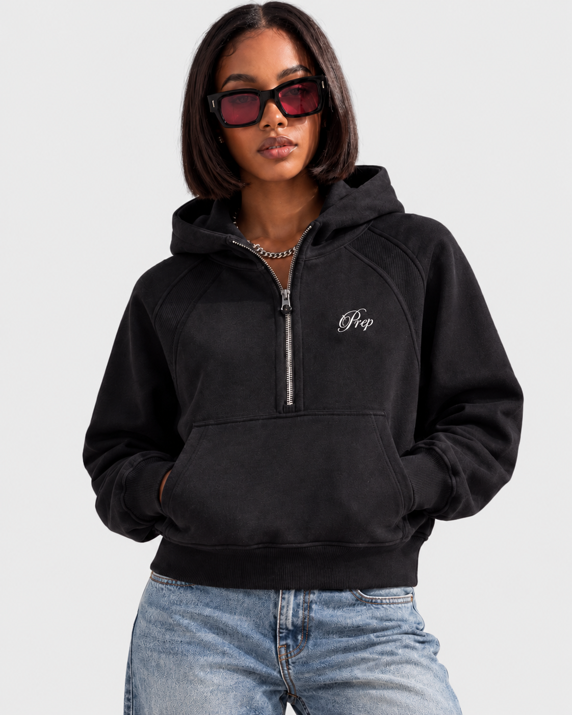 Graceful Cropped Half Zip Hoodie