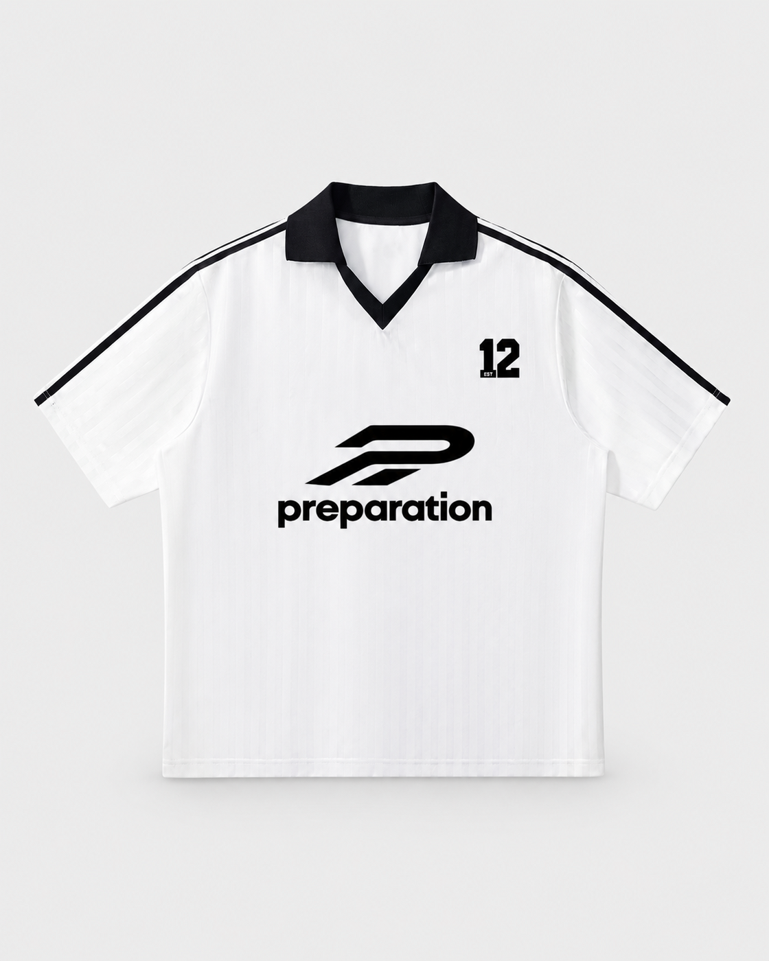 MAJOR Soccer Jersey in White with Black, front, studio product flat lay