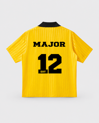 MAJOR Soccer Jersey in Yellow with Black, back, studio product flat lay
