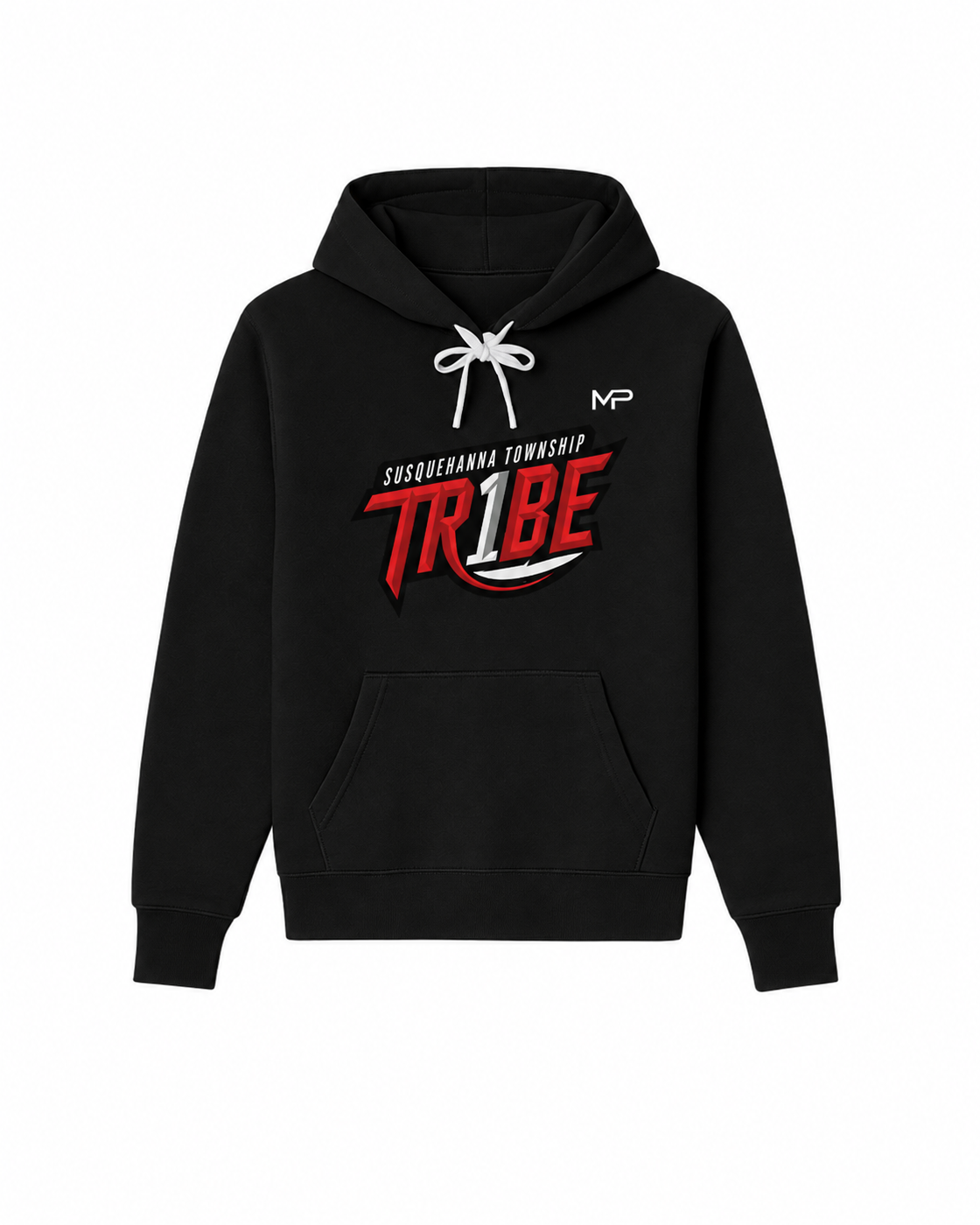 Tribe Black Hoodie front view on white studio background