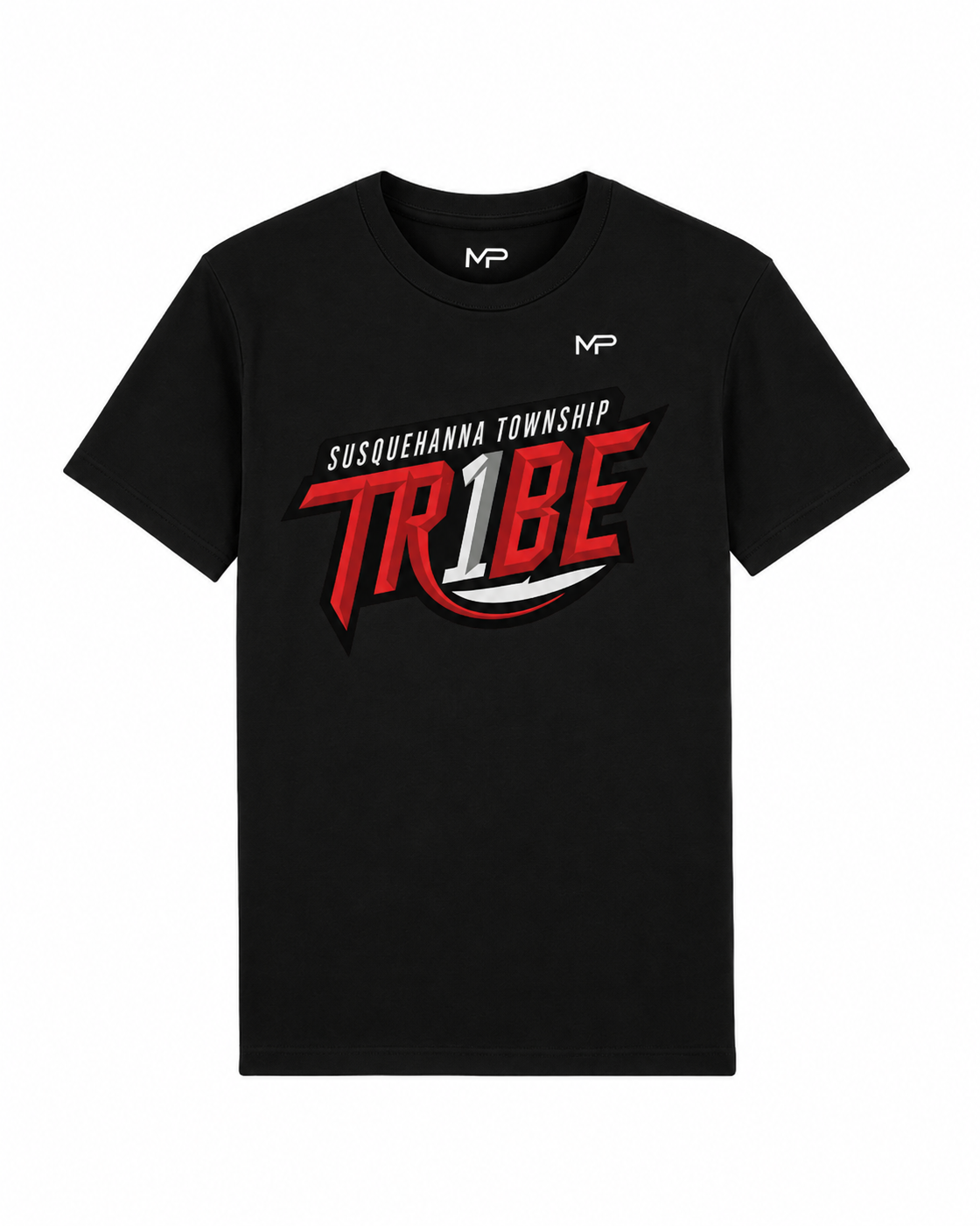 Tribe Black T Shirt front view on white studio background