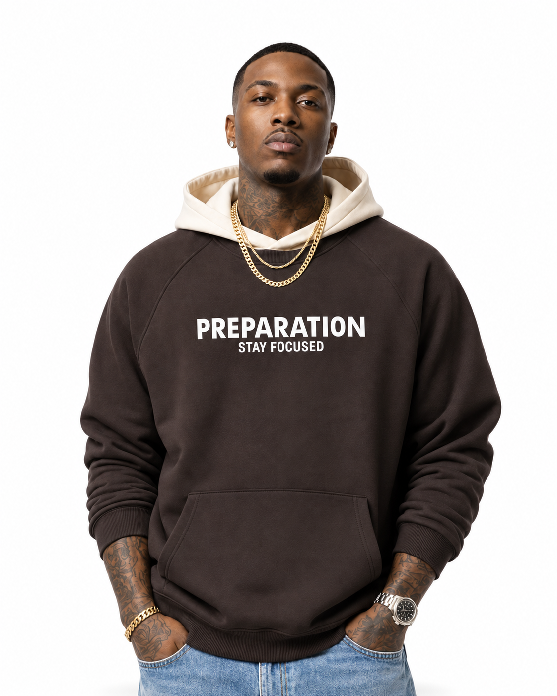 Stay Focused Hoodie on a clean white studio background