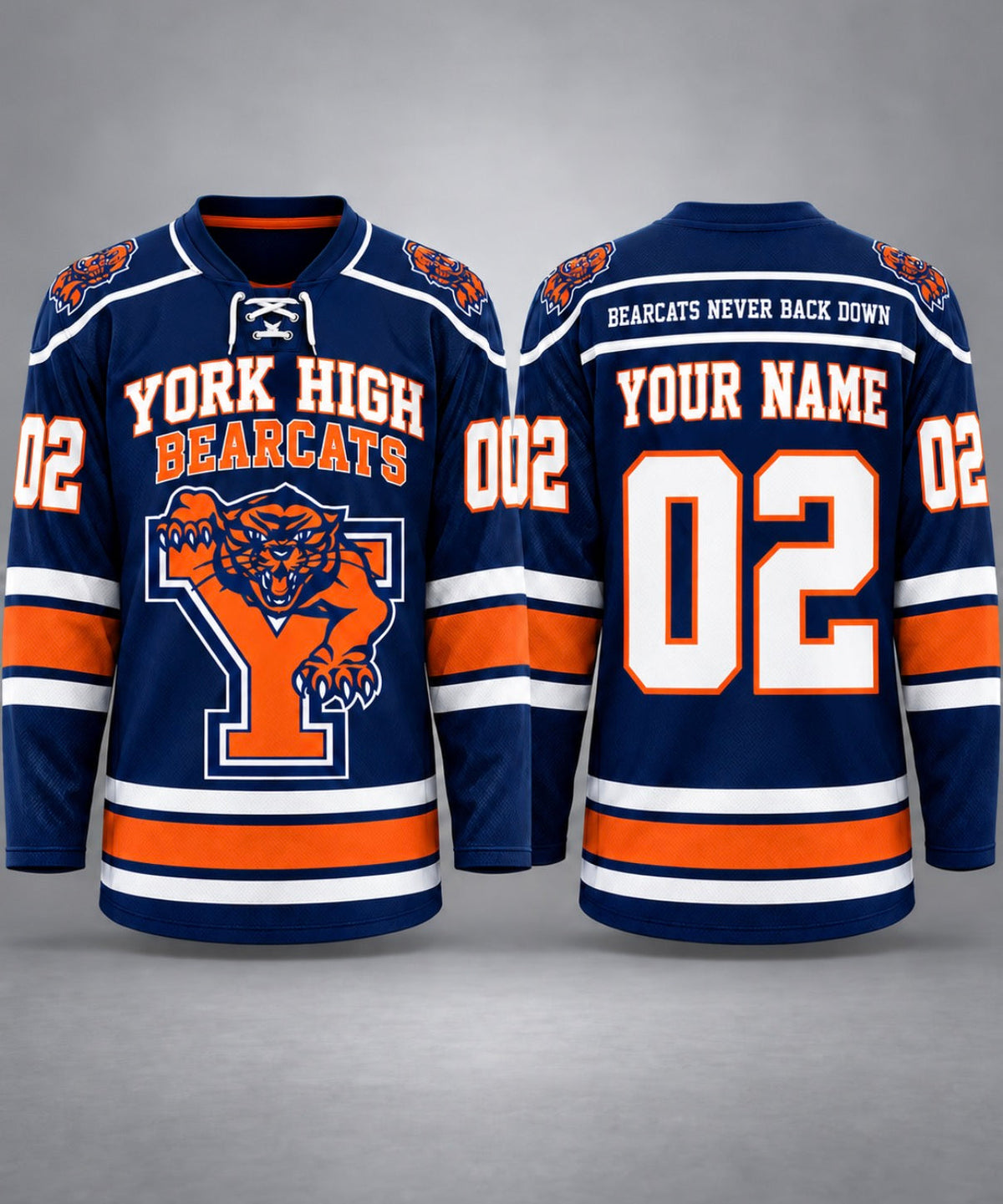 York High Bearcats hockey jersey front and back